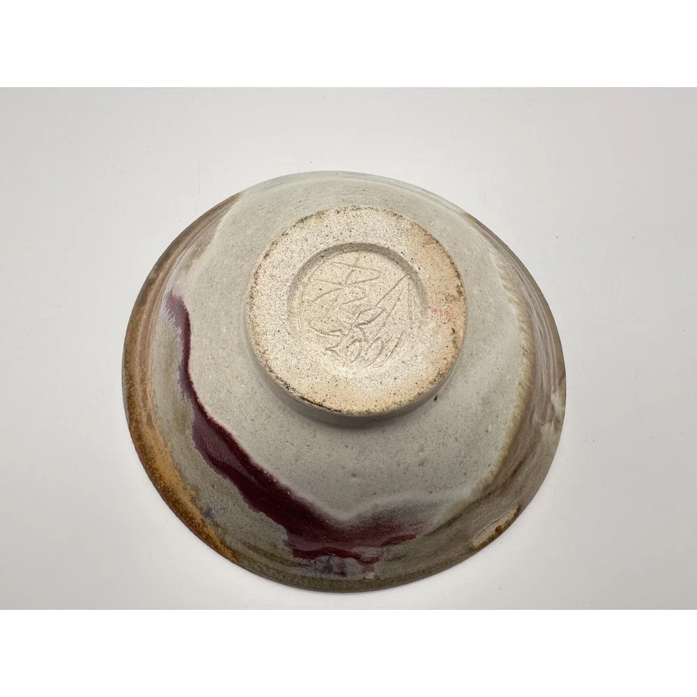 Artist‑Signed Handmade Pottery Bowl — Multicolor Earth‑Tone Glaze